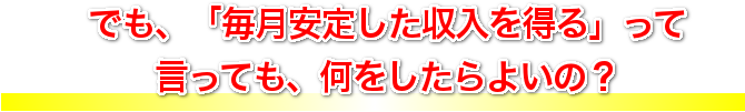 でも、 「毎月安定した収入を得る」 って言っても、何をしたらよいの？